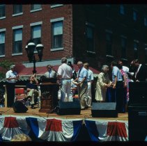 Haverhill 350th Anniversary, Washington Square, people at podium, 1990