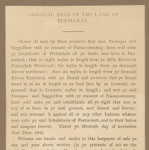 Original deed of the land of Pentucket (text)