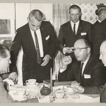 Governor Volpe, Mayor Chase, electron volt accelerator meeting, Haverhill