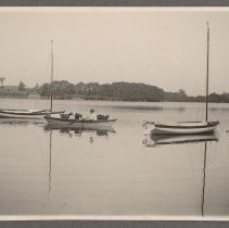Kenoza Lake, man and goats in a boat, Haverhill, 1890