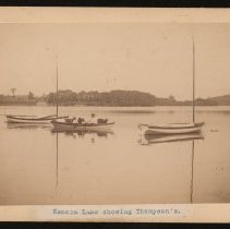 Kenoza Lake, man and goats in a boat, Haverhill, 1890