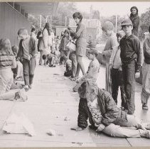 Haverhill Public Library, children making chalk art on sidewalk, 1972