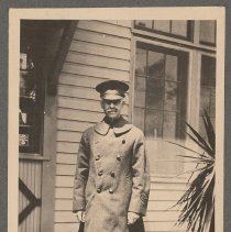 John G. Moulton, librarian, in long coat, Camp Jackson, S.C., 1918