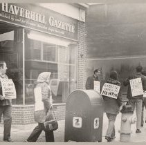 Haverhill Gazette, picket line protesting Newton NH story, ca. 1969-70
