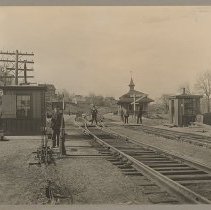Bradford Station, railroad crossing and men, Bradford, Haverhill