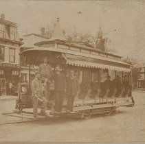 Electric car at Monument Square, c. 1895