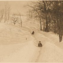 Three toboggans slide down sled track