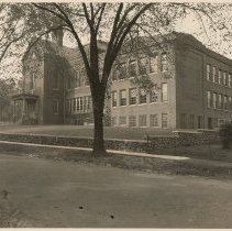 Greenleaf School with WPA stone wall, 1938