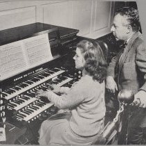 Bradford Junior College, Elwood W. Hill and student at organ, 1949