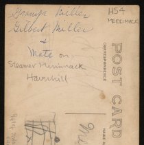 Steamer Merrimack crew, Grampa Miller, Gilbert Miller, and mate - verso