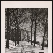 Buttonwoods Museum from Water Street in snow, c. 1949