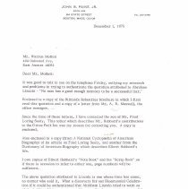 Letter to Warren Moffett discussing Abe Lincoln