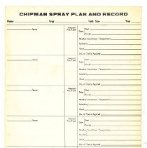 Smart Bros. Chipman Spray Plan and Record: Flat Orchard, 1969, reverse A