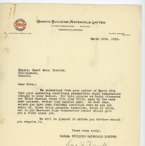 Letter from Canada Building Materials Limited