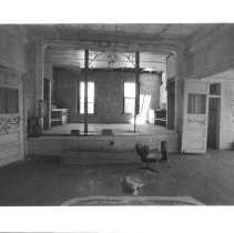 Interior of Heber College showing the stage.