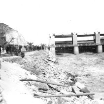 Large Crowd of people at Laguna Dam. View shows spillway.