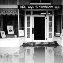 Flood of 1939- Close up of the entrance to Hetzel's studio showing sand bag