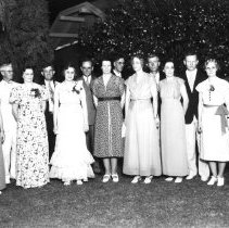 Group photo of men and women who attended the "King" bridge party.
