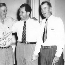 Left to right Senator Ben Hulse, Richard Nixon and unidentified man.
