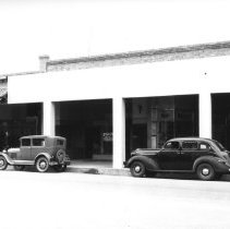 Exterior of Kirby's Shoe Store and Karl's Shoe Store.