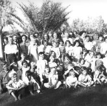 Group photo of the Community Church children's group. "Bring Sing Club"