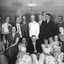 Group photo of men and women who attended the "King" Bridge party.