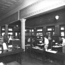 Interior of Security First National Bank which was located at 496 Main St.,