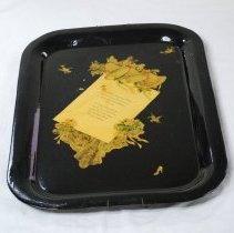 Black, tin serving tray.