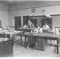 Central High School. Interior of classroom showing students and teacher,