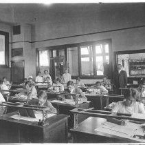 Central High School. Interior of classroom showing students and teacher,