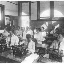 Central High School. Interior of typing classroom showing students and teac