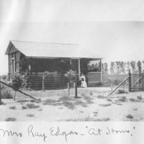 Mabel Clare Edgar aka Mrs. Ray Edgar in front of her desert home in Calexic