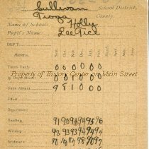 1907 Report Card, Holly School, Sullivan Township
