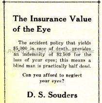D. S. Souders, Optometrist  ad from 1926 Manscript