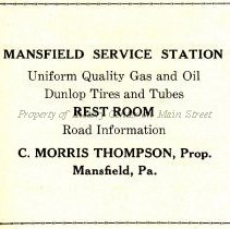 Mansfield Service Station ad from 1926 Manscript
