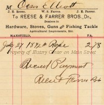 Reese & Farrer [Hardware] receipt dated 1892