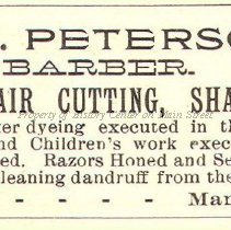 Allen W. Peterson, Barber 1892 Advertisement