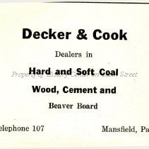 Decker & Cook, Coal, Wood