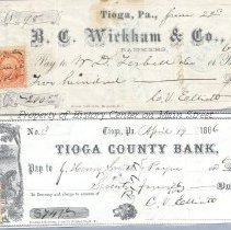 C. V. Elliott Checks on Tioga Bank and Wickham Bank of Tioga 1866-1868