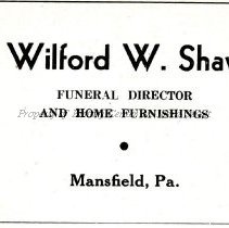 Wilford W.Shaw, Funieral Director and Furniture