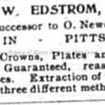 A. W. Edstrom, Dentist, Successor to Oramel Newell