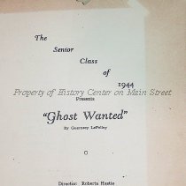 Ghost Wanted Senior Class 1944 Play