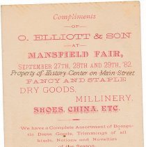 O. Elliott & Son, Dry Goods & Millinery Trade Card