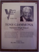 Tony Giammona Sports Hall of Fame plaque