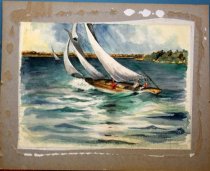 Watercolor painting Chasue Coming back from Alcatraz by B. Bradley