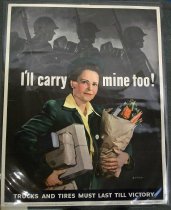 WWII Poster of a Woman carrying her groceries and books, 1943