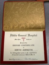 Dibble General Hospital certificate to Dorothy Herrington, c. 1942-1945