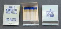 Mills Memorial Hospital Matchbook, c. 1964-1966