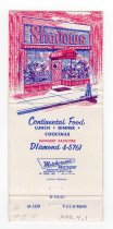 Shadows Continental Food Matchbook, c. 1964-1969
