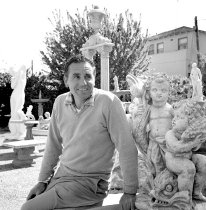Artist Rognas with Statuary, April 2, 1964